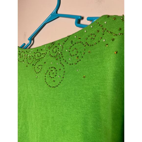 2000s Berek 2 Lime Green Ribbon Stockings Christmas Sparkle Maximalist Sweater M - Picture 6 of 7